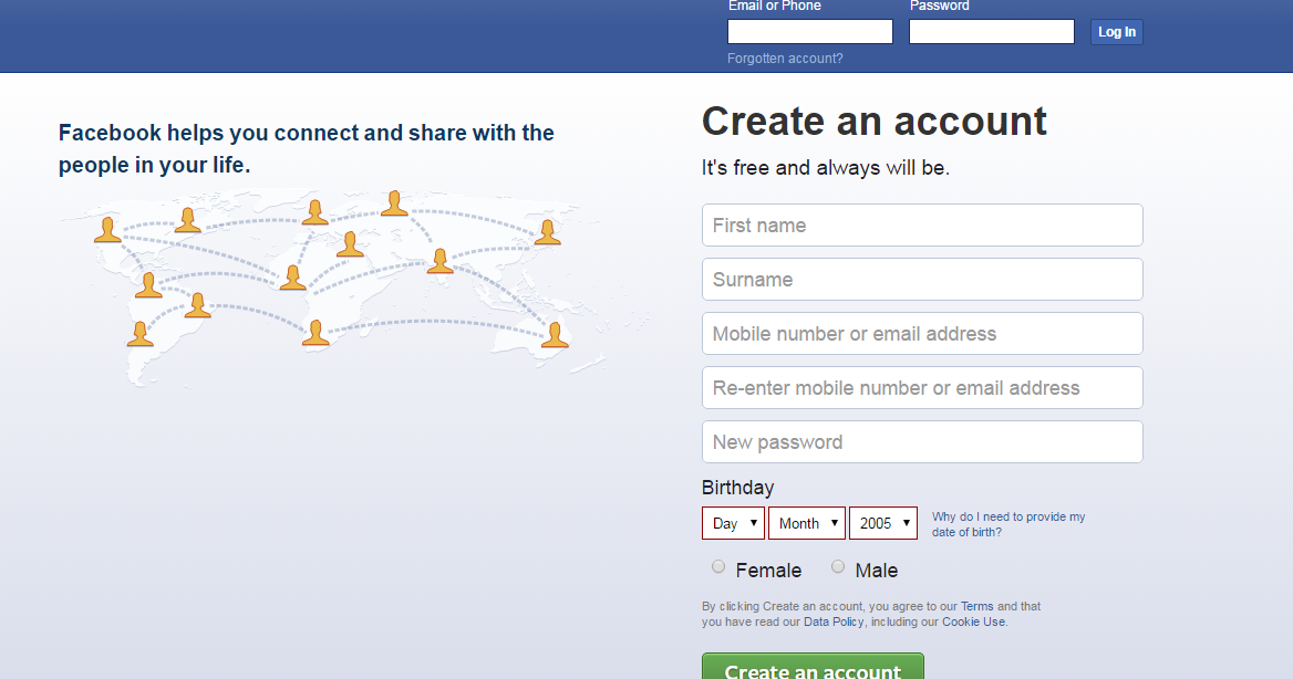 Facebook Style Homepage Registration Form Login Design
