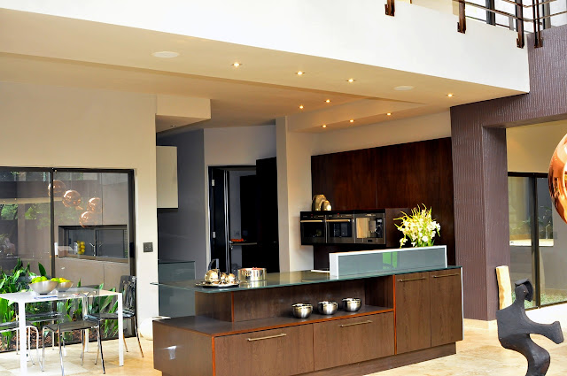 Picture of modern kitchen furniture as seen from the living room