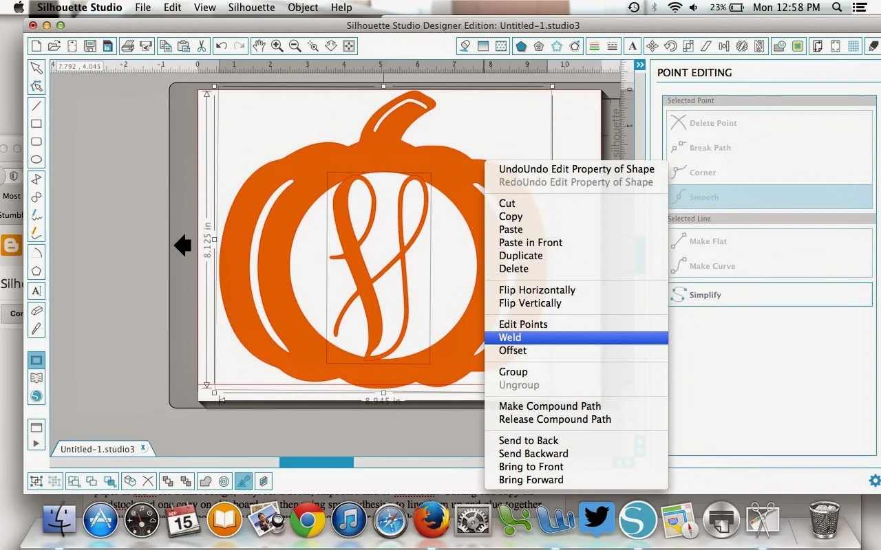 Monogram, pumpkin, Silhouette Studio, Silhouette tutorial, weld