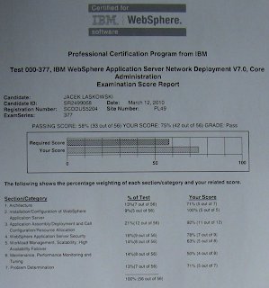 Wynik Testu 000-377 - IBM WebSphere Application Server Network Deployment V7.0 Core Administration