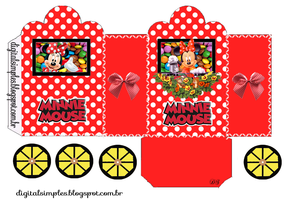 Minnie Rojo con Lunares: Caja con forma de Carruaje para Imprimir Gratis.