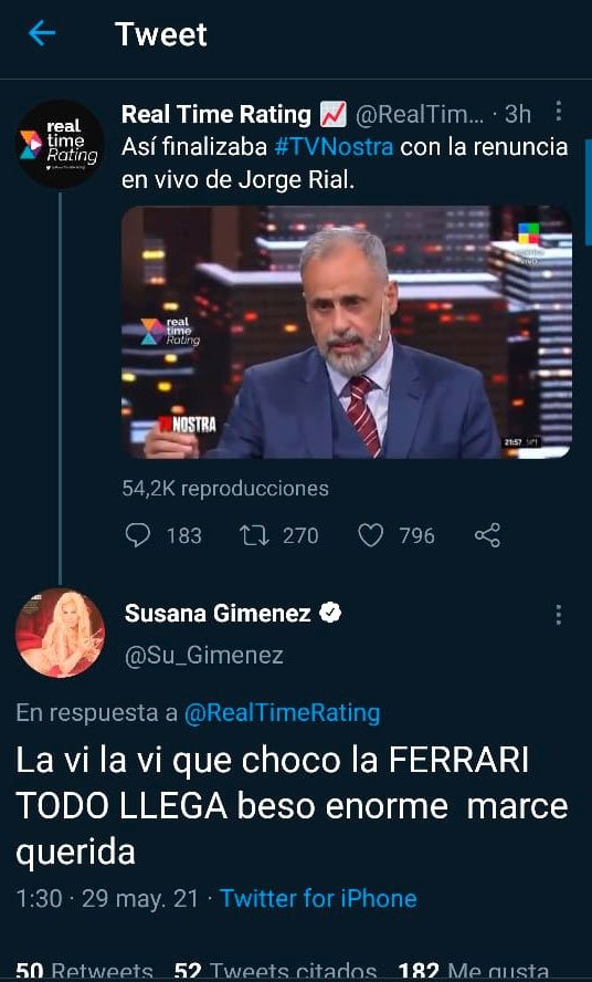 Susana Giménez mandó por error un polémico tweet por el final de TV Nostra: "Todo llega"