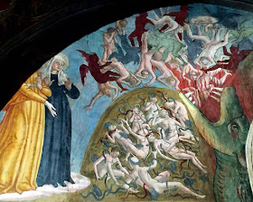 Santa Francisca Romana: visão do inferno. Mosteiro de Tor de'Specchi, Roma. Antoniazzo Romano, 1468, detalhe superior.