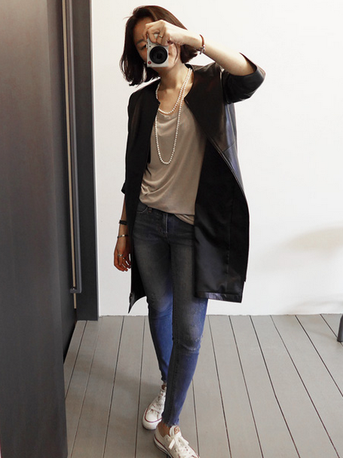 Collarless Leather Coat