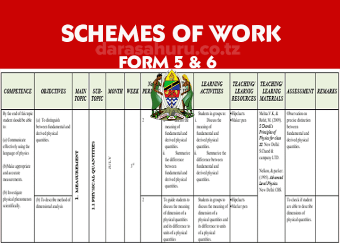 Schemes of Work For Advanced Level (Form 5 & 6) - All Subjects - Free Download