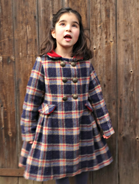 Burda style girls double breasted coat pattern 145 plaid coat