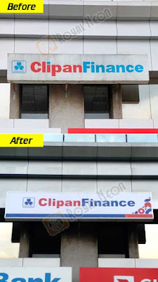 Pemasangan neon box CLIPAN FINANCE, Wisma Slipi Jakarta.