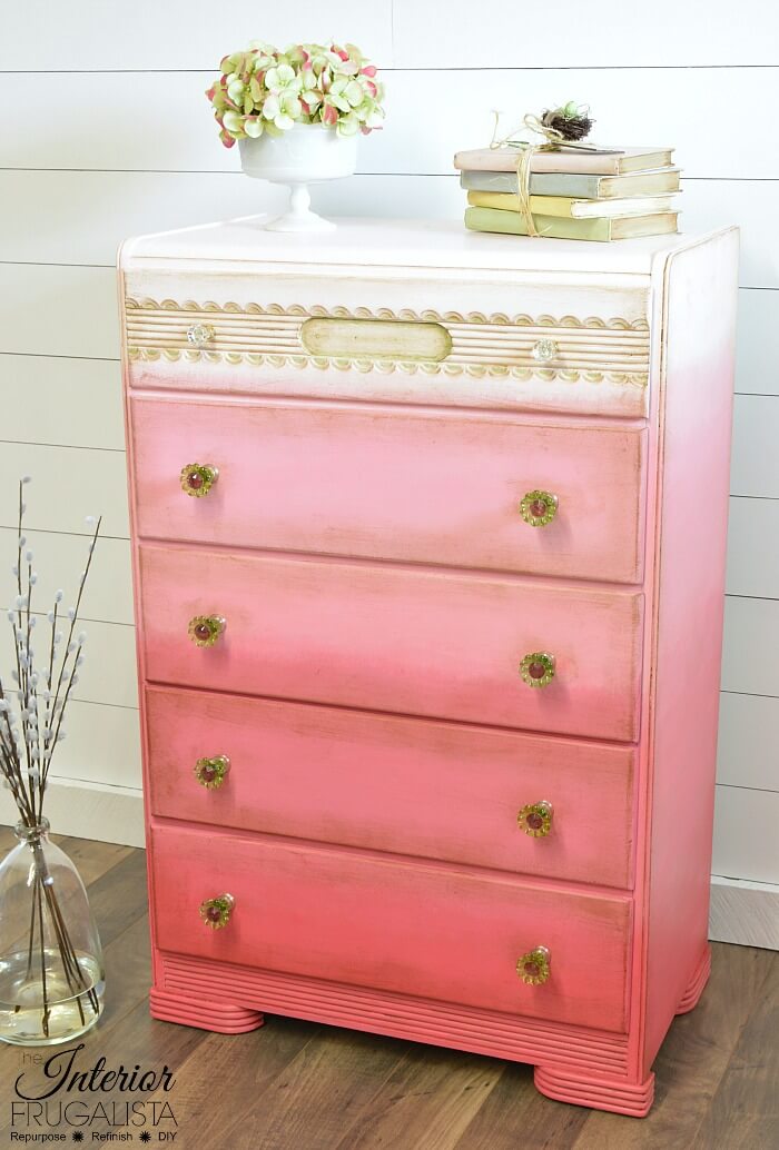 Pink Ombre Waterfall Dresser Makeover Angled