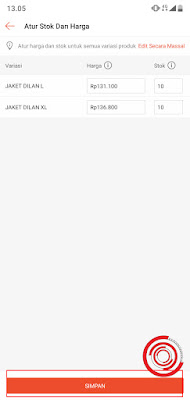 5. Terakhir silakan kalian ubah stoknya. Jika varian nya banyak dan jumlah stoknya juga sama kalian bisa menggunakan fitur Edit Secara Massal. Jika sudah klik Simpan