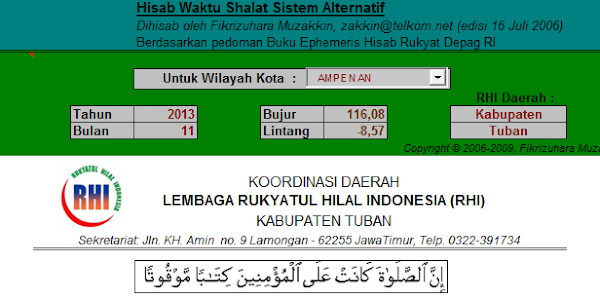 Aplikasi Hisab Waktu Sholat Sistem Alternatif basis excel 