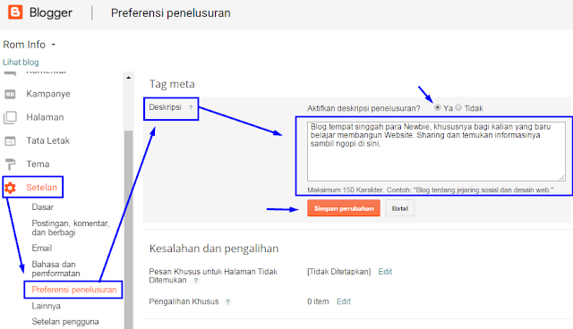 Cara Menampilkan Deskripsi Penelusuran Pada Blog dan Postingan