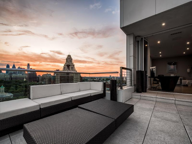 Photo of sunset above Philadelphia as seen from the terrace