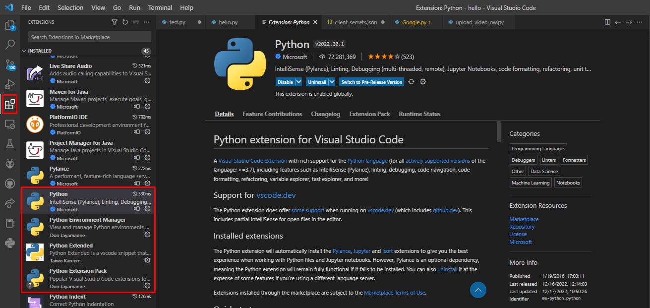 In VS Code install the python extensions