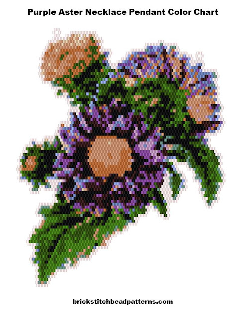 Free Purple Aster Necklace Pendant Brick Stitch Seed Bead Pattern Color Chart