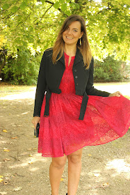 défi look tendance rouge, robe maje, les petites bulles de ma vie