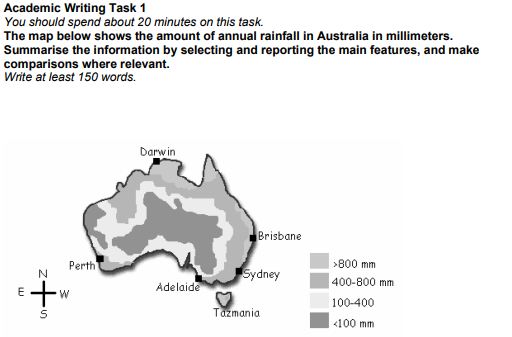 ielts writing  task 1 diagram annual rainfall in different parts of australia