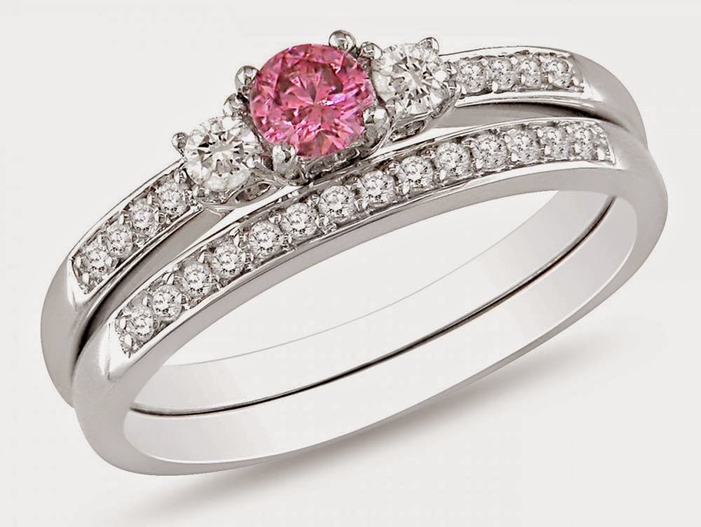 Matching Engagement and Wedding Rings Sets UK with Pink Diamond design ...