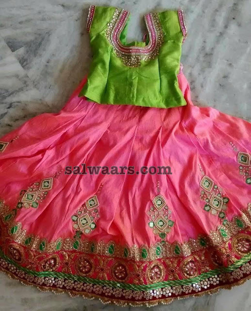 Peach and Green Mirror Lehenga