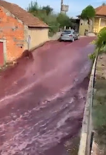Calles de Portugal se convirtieron en un río de vino tinto luego de que dos tanques de una destilería explotaron, provocando que más de dos millones de litros tintaran de rojo varias avenidas. Calles de Portugal se convirtieron en un río de vino tinto luego de que dos tanques de una destilería explotaron, provocando que más de dos millones de litros tintaran de rojo varias avenidas.