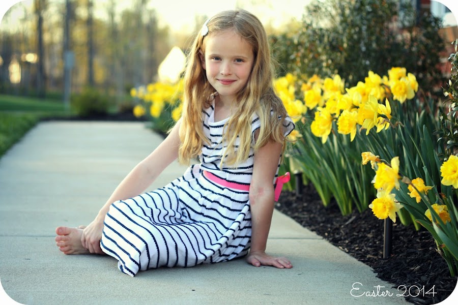 Easter picture in front of daffodils 