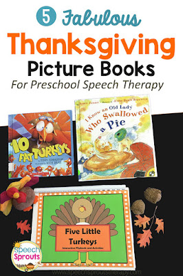  5 Best Books and activities or preschool and kindergarten speech therapy #speechsprouts #speechtherapy #thanksgiving #storybooks #sped #preschool