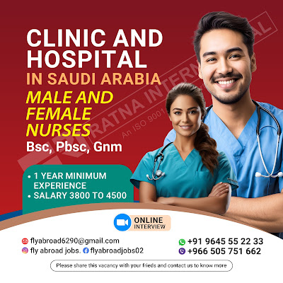 Urgently Required Male and Female Nurses for Clinic and Hospitals in Saudi Arabia