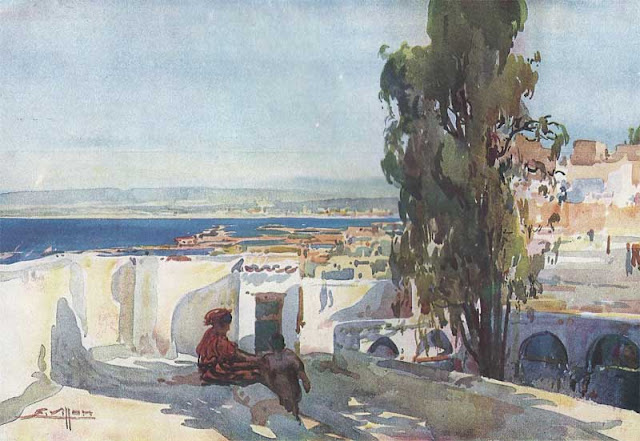 Les terrasses d’Alger, tableau en aquarelle d'Eugène Villon