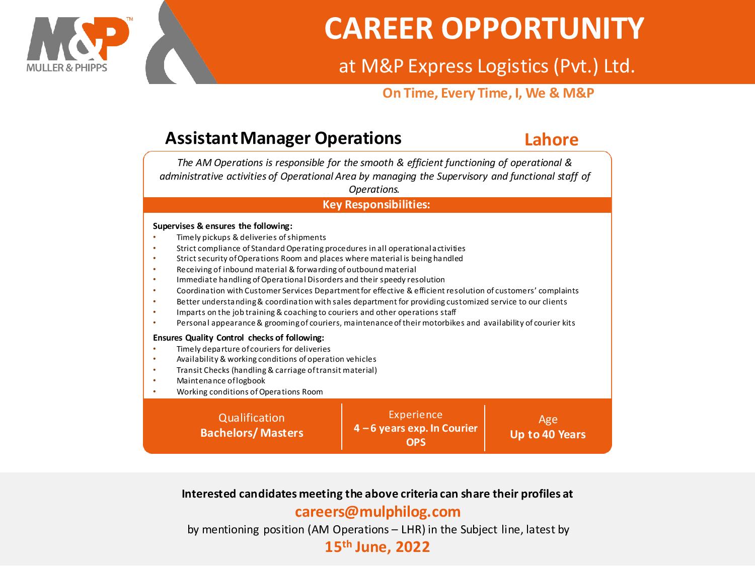 Assistant Manager Operations opportunity at M&P Express Logistics