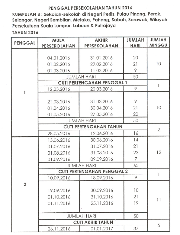 Kalendar Cuti Umum 2016 Dan Cuti Sekolah Malaysia
