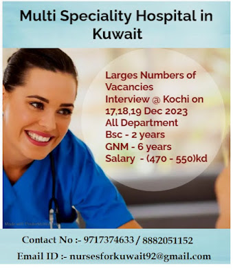 Urgently Required  Nurses for Multi Specialty Hospital Kuwait