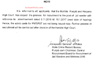 Punjab Police Jail Warder notice