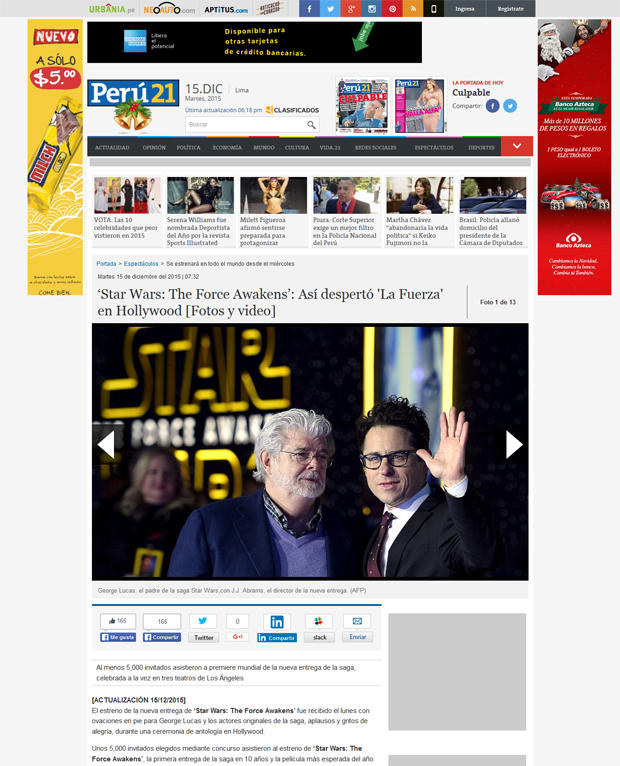 Reacciones de los medios electrónicos sobre el estreno de Star Wars: The force awakens - Ximinia