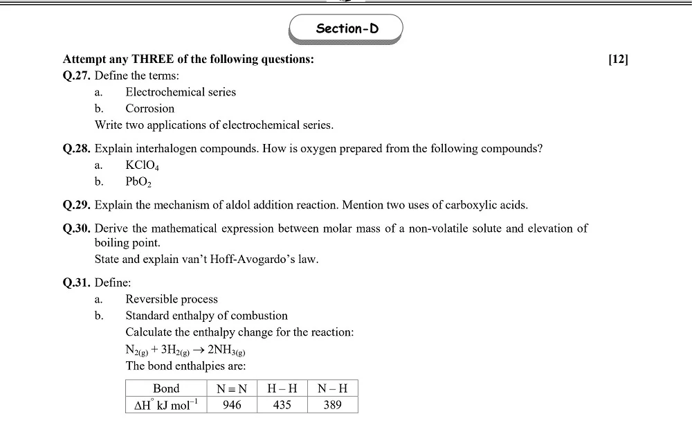 Board Chemistry Question Paper