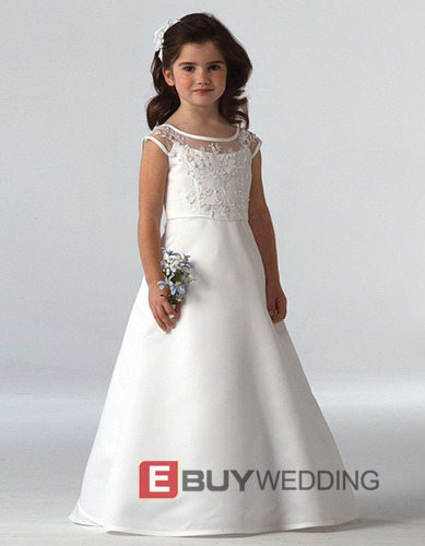 Affordable A-Line Floor Length Satin First Holy Communion Dresses