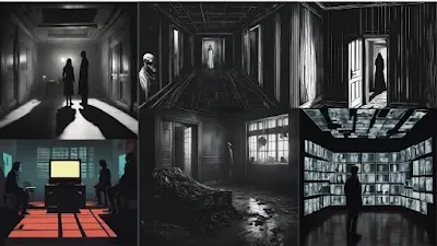 AI horror movie scene, dark, suspenseful