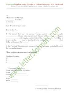 application for transfer of post office account