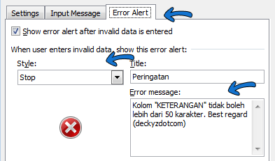 Cara menampilkan pesan stop pada cell excel