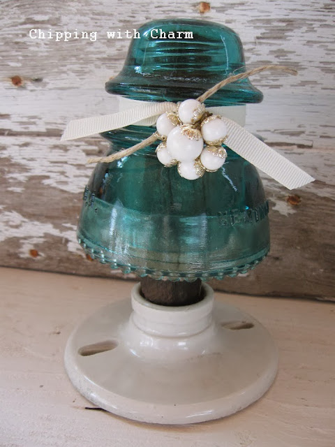 Chipping with Charm: Aqua Glass Insulator Trees...http://chippingwithcharm.blogspot.com/