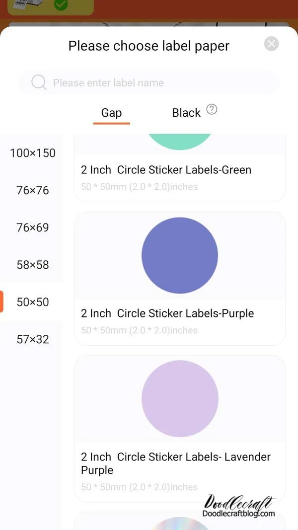 Step 2: Select and Design Label  Select the label you are designing from the list.    It pretty much shows all the labels they sell in the various sizes.   Then design the label in the app or upload a picture.