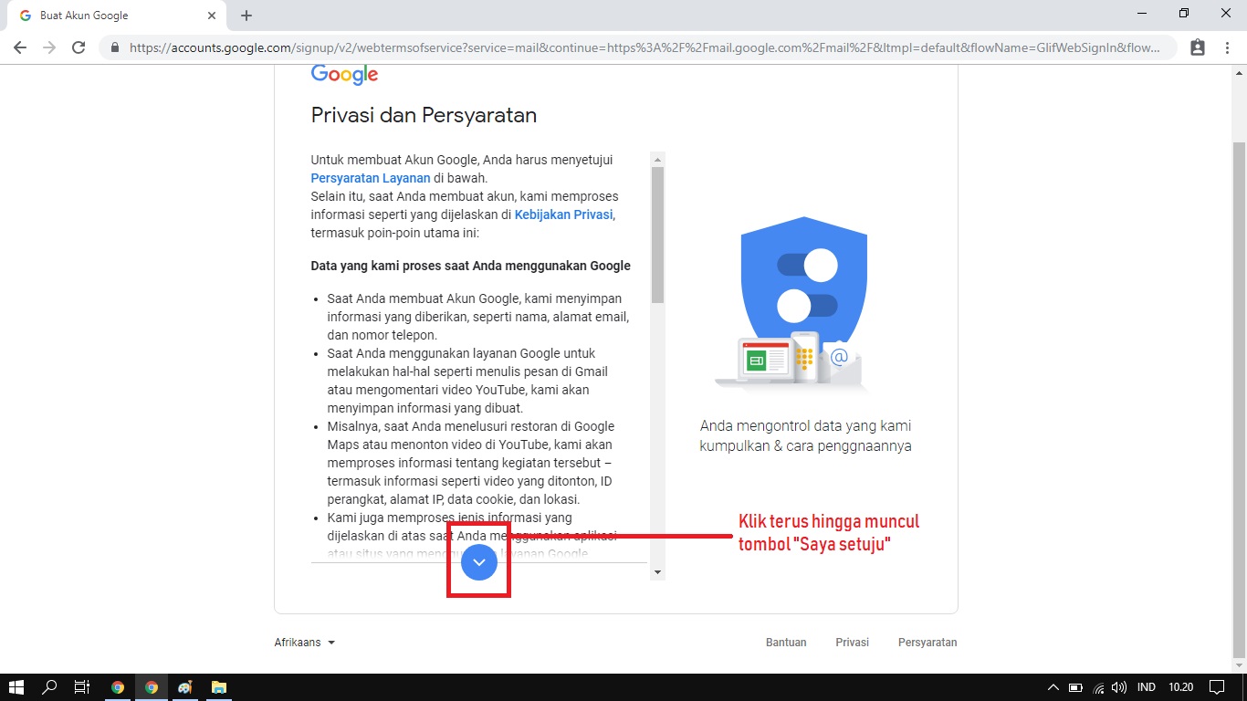 Setuju dengan persayaratan Google