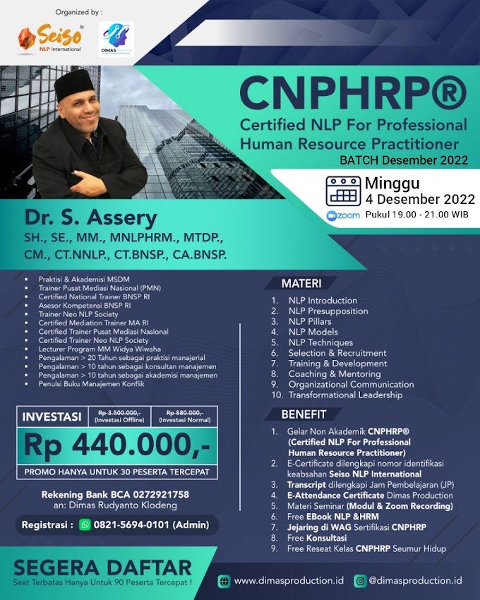 WA.0821-5694-0101 | Certified NLP For Professional Human Resource Practitioner (CNPHRP®) 4 Desember 2022