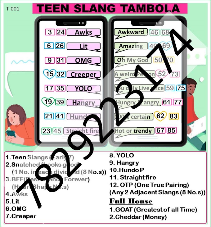 Teenager Tambola Tickets /Teenager Party Games