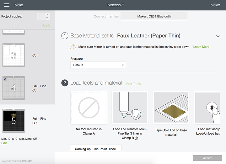 Cricut Design Space Material Settings