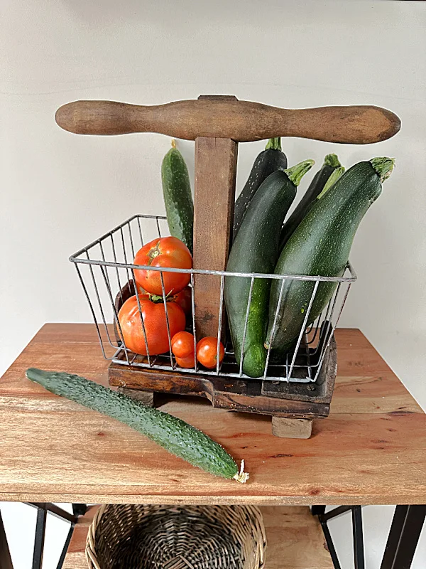 basket with handle and vegetables