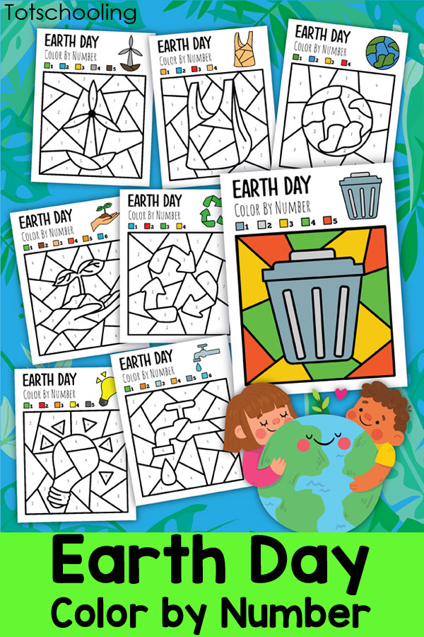 FREE printable Earth Day themed color by number sheets for preschool kids to celebrate Earth Day. Practice numbers while learning about recycling!