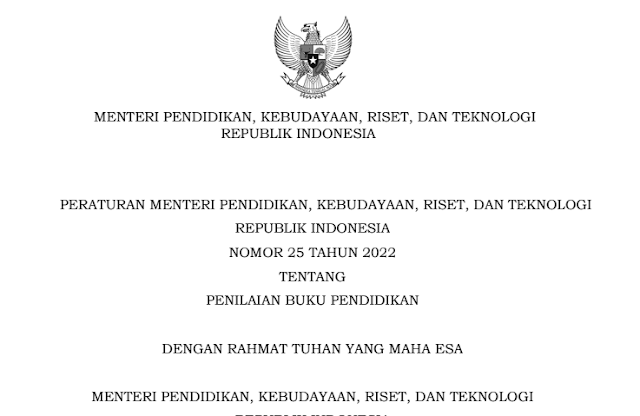 Permendikbud Nomor 25 Tahun 2022 Tentang Penilaian Buku Pendidikan