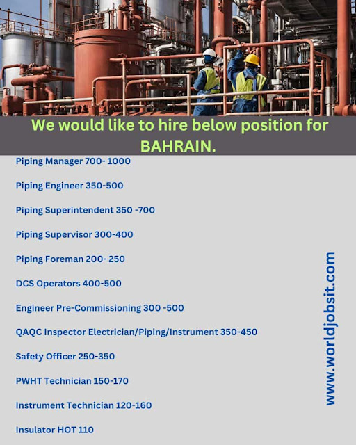 We would like to hire below position for BAHRAIN.