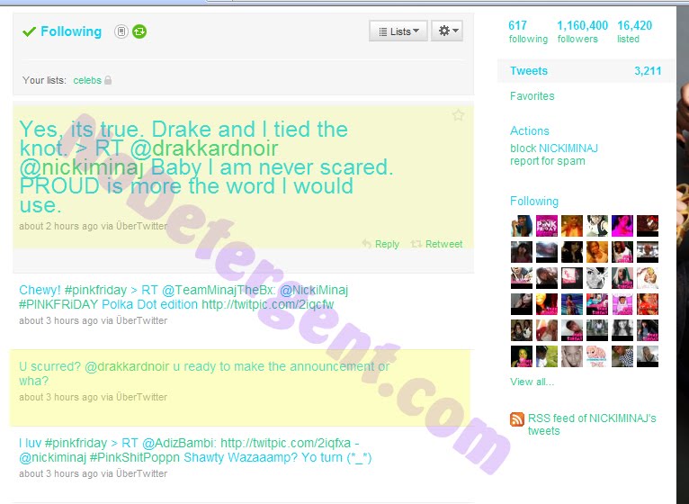 are nicki minaj and drake married. quot;Please refer to @nickiminaj