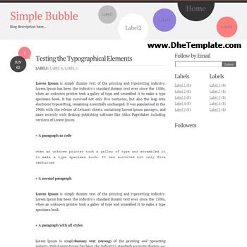 Simple Bubble blogger template. minimalist design template
