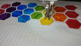 Rainbow modern hexies mini quilt with Island Batik fabrics